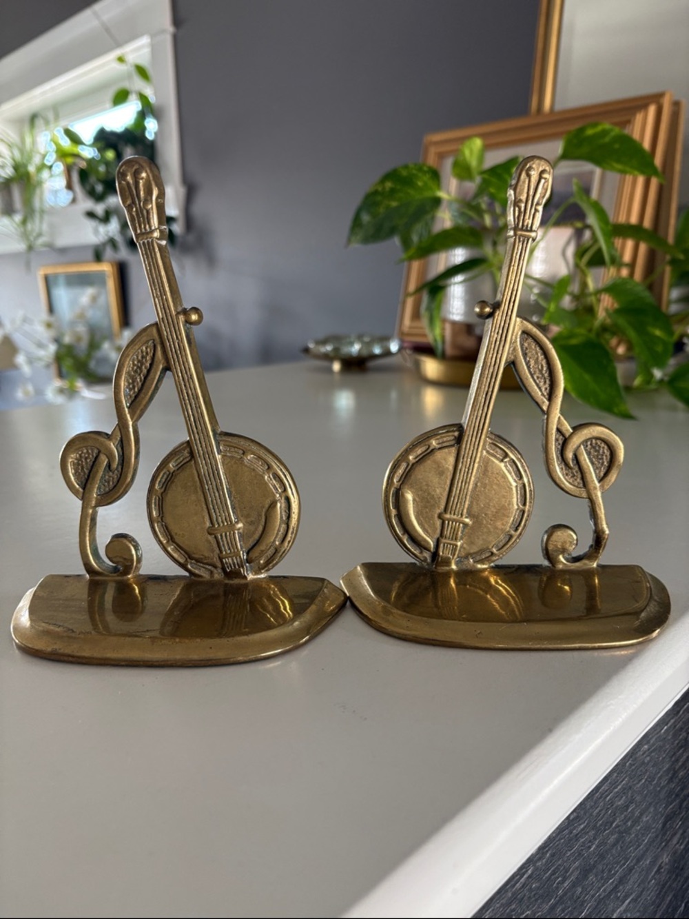 Vintage Gold Musical Instrument Bookends